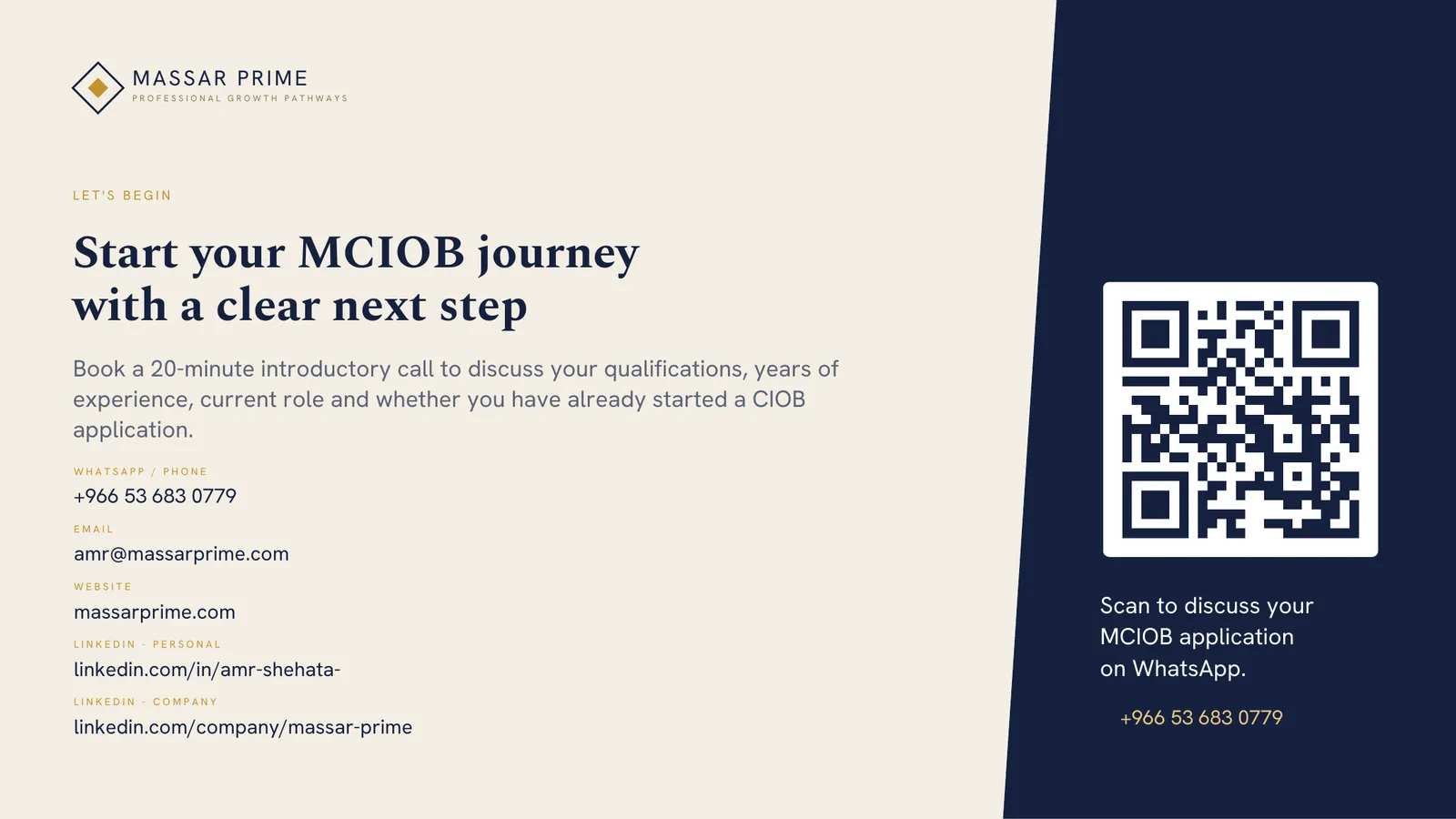 Start your MCIOB journey, contact details